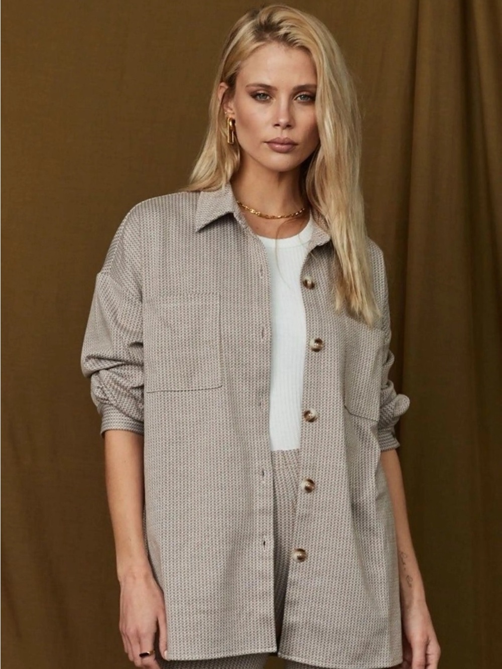 12th Tribe Tan Corduroy Button-Down Shacket